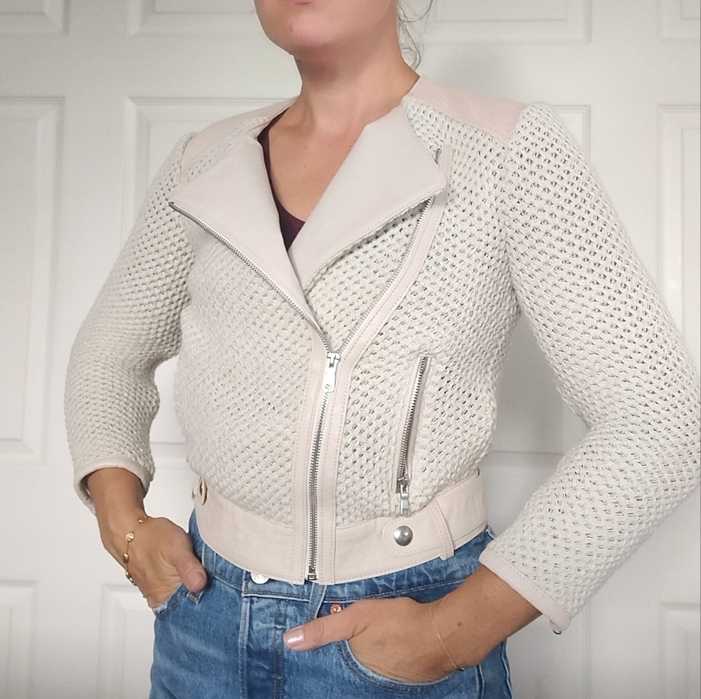 Joie Front Zip Knit Leather Jacket XS - Picture 3 of 11